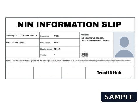 Sample Regular Slip from Trust ID Hub NIN verification